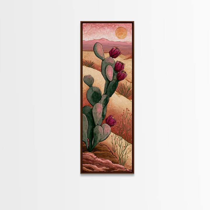 Prickly Pear Cactus Framed Canvas Print, Desert Art, Art Print, Southwestern Decor, Oil Painting, Desert, Original Painting, DES-1x3-79