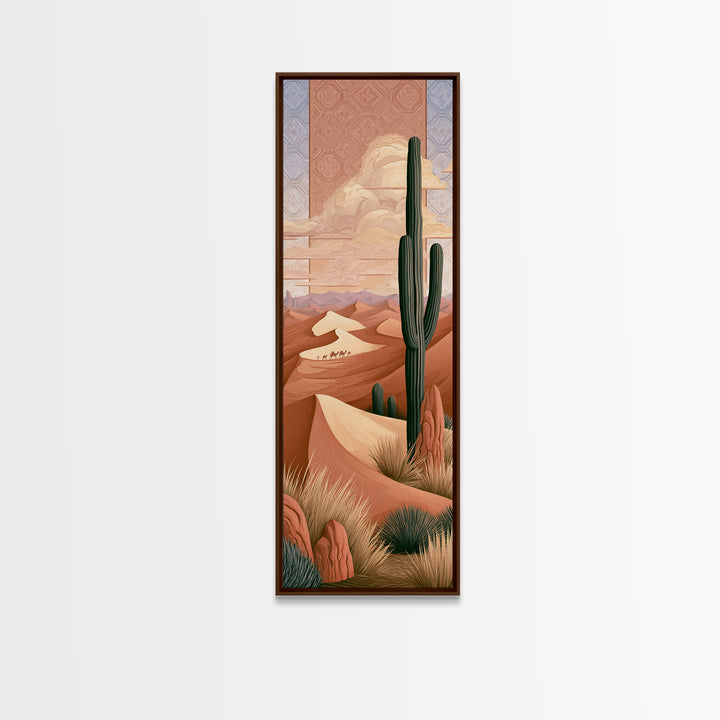 Saharan Dunes with Tiny Caravan Silhouettes Canvas Print, Desert Art, Print, Southwestern Decor, Desert, Watercolor Painting, DES-1x3-86