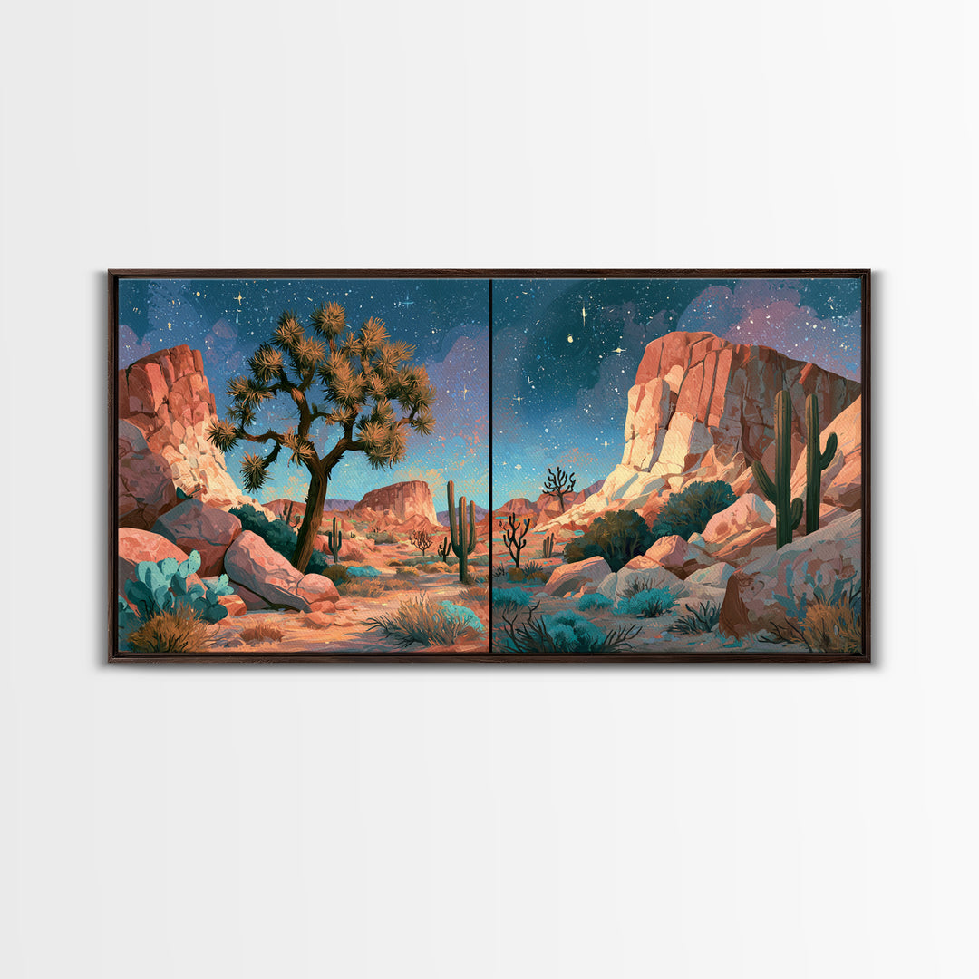 Joshua Tree under Star Filled Night Canvas Print, Desert Art, Wall Decor, Southwestern Decor, Desert, Living Room Decor, DES-2x1-26