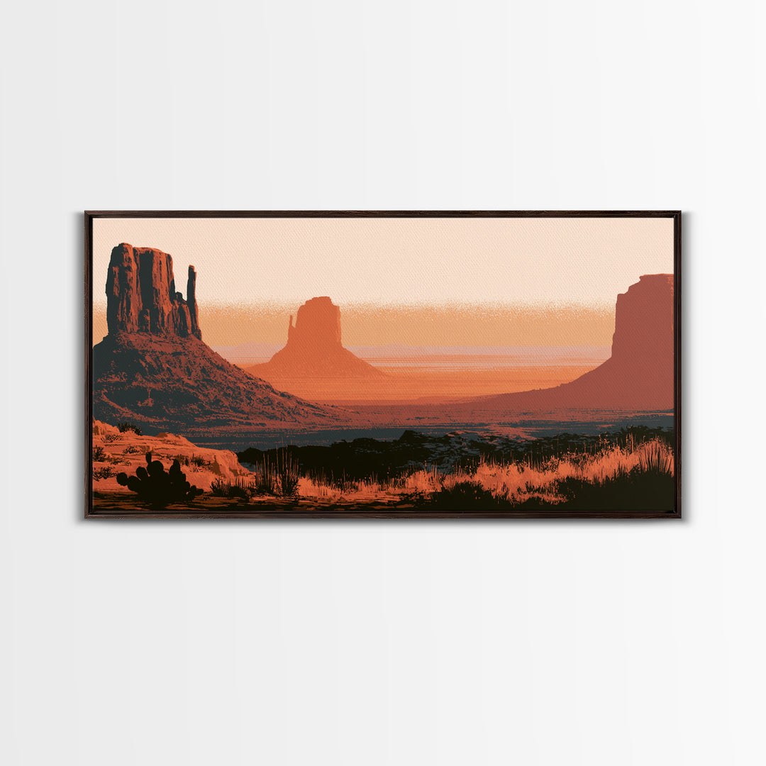 Monument Valley Silhouette Framed Canvas Print, Desert Art, Abstract Wall Art, Southwestern Decor, Desert, Living Room Art, DES-2x1-29