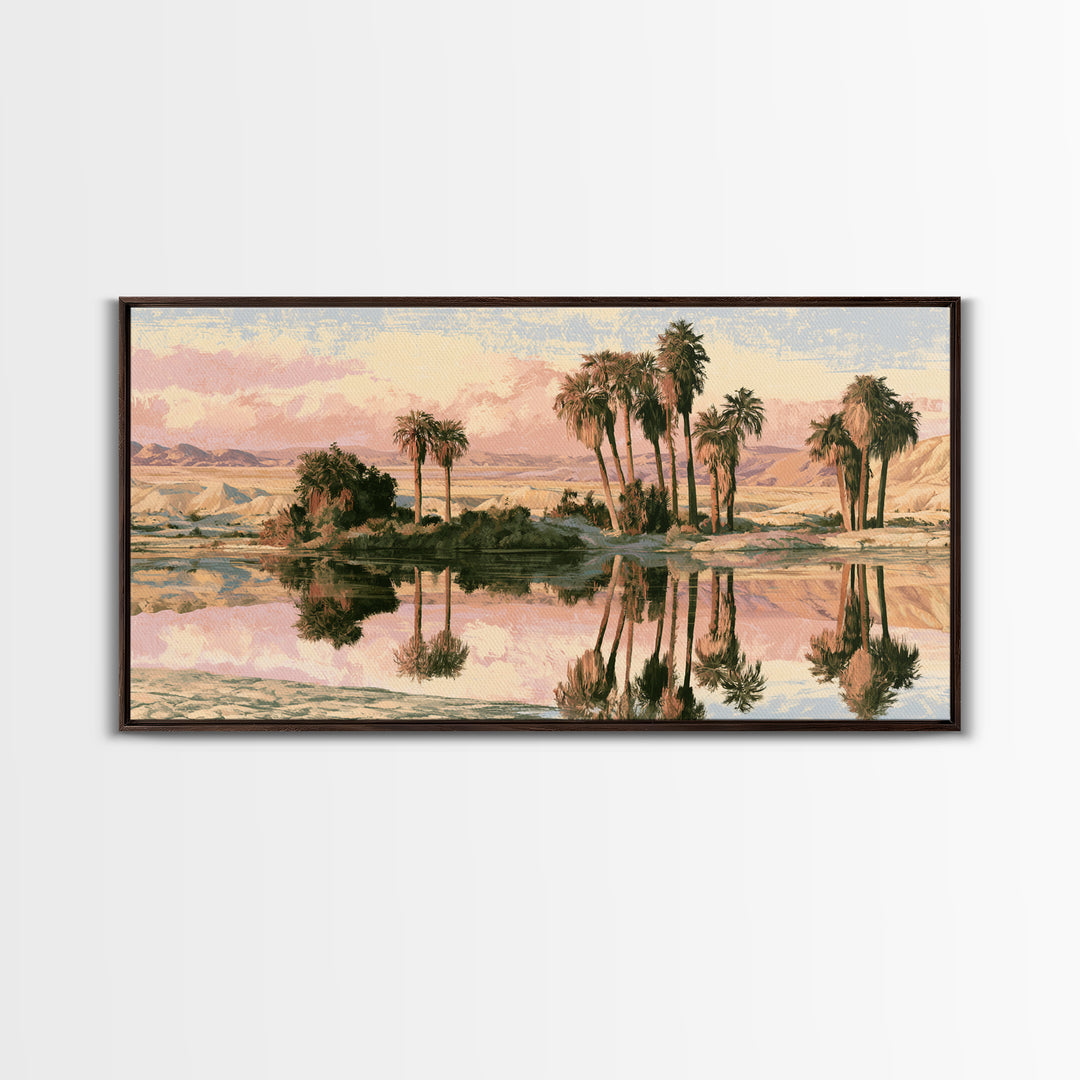 Palm Oasis Reflected Framed Canvas Print, Desert Art, Room Decor, Southwestern Decor, Fine Art, Desert, Abstract Wall Art, DES-2x1-35