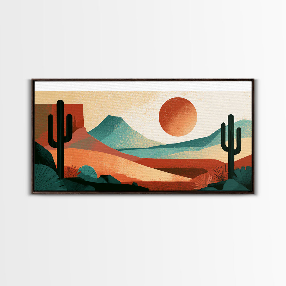 Terracotta and Cream Geometric Landscape Framed Canvas Print, Desert Art, Contemporary Art, Southwestern Decor, Desert, DES-2x1-38
