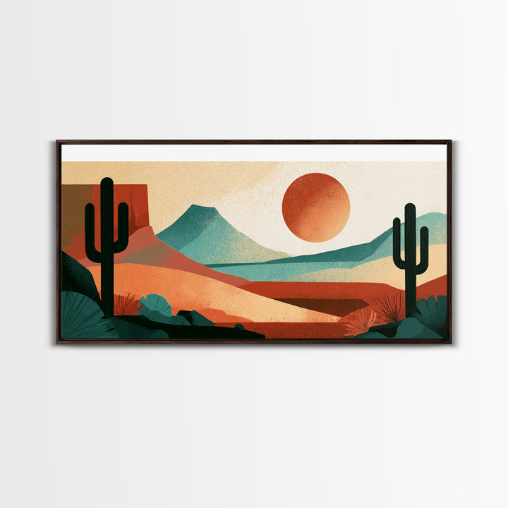 Terracotta and Cream Geometric Landscape Framed Canvas Print, Desert Art, Contemporary Art, Southwestern Decor, Desert, DES-2x1-38