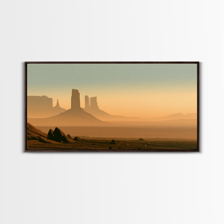 Monument Valley Silhouette Framed Canvas Print, Desert Art, Abstract Wall Art, Southwestern Decor, Desert, Living Room Art, DES-2x1-5
