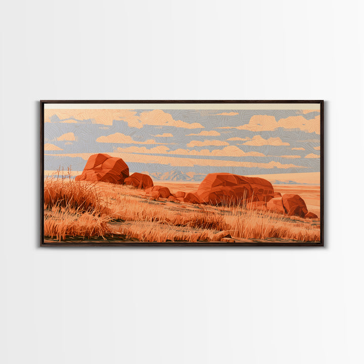 Terracotta and Cream Geometric Landscape Canvas Print, Desert Art, Print, Southwestern Decor, Desert, Watercolor Painting, DES-2x1-62