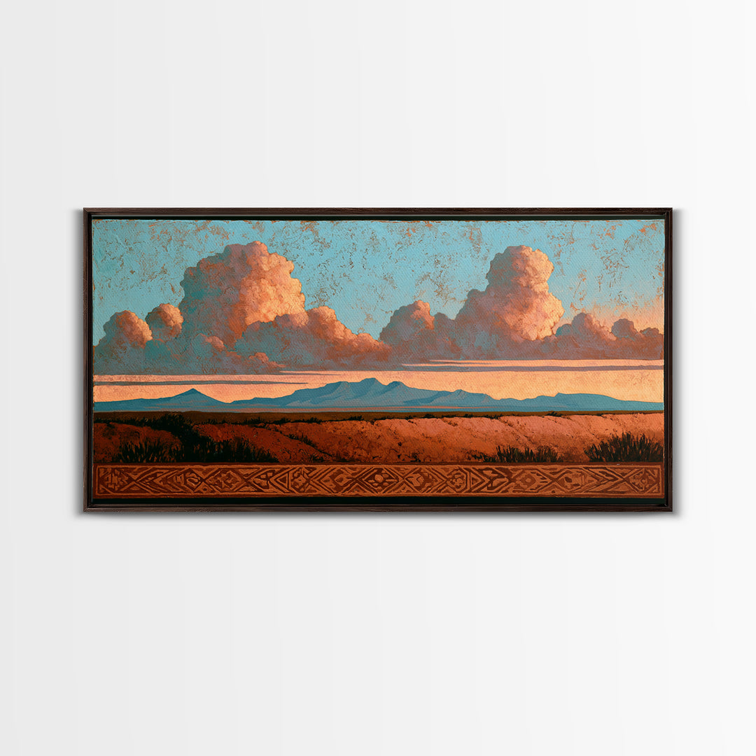 Ancient Desert Petroglyph Design Framed Canvas Print, Desert Art, Modern Wall Art, Southwestern Decor, Fine Art, Desert, DES-2x1-65