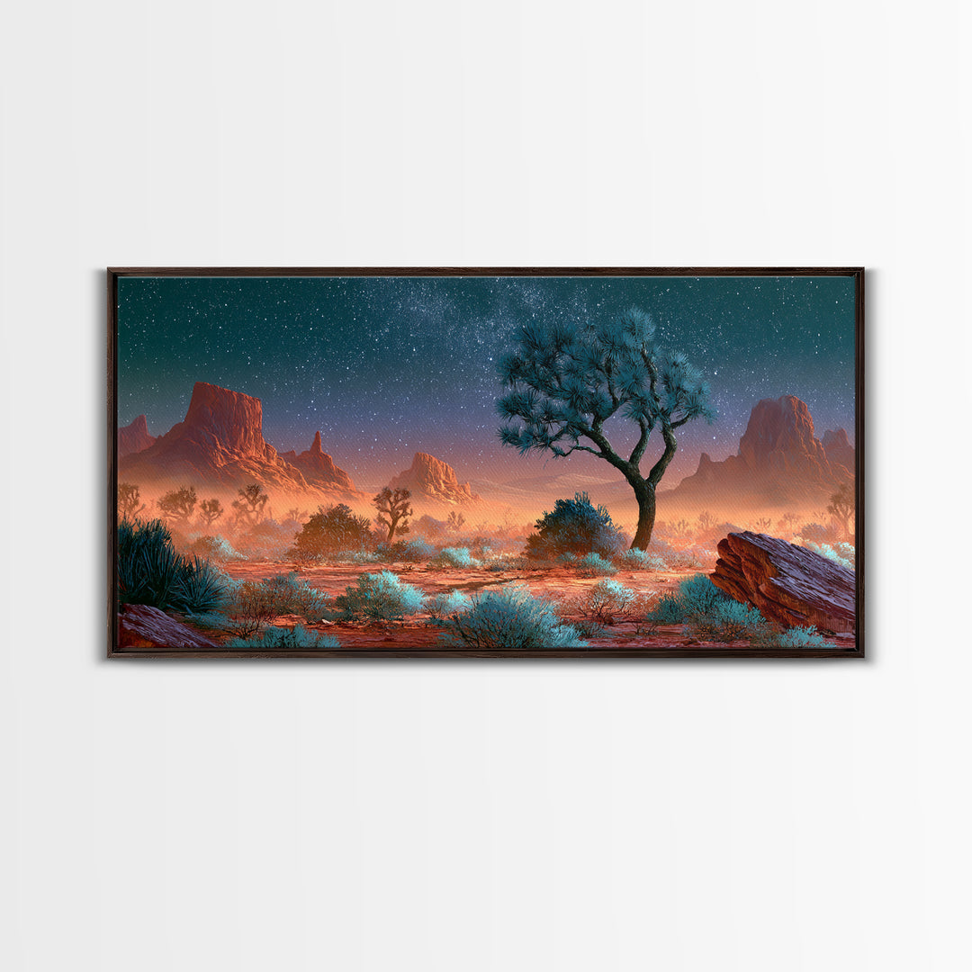 Joshua Tree under Star Filled Night Canvas Print, Desert Art, Printable Art, Southwestern Decor, Desert, Colorful Wall Art, DES-2x1-74