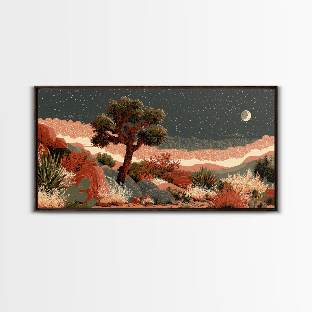 Joshua Tree under Star Filled Night Canvas Print, Desert Art, Printable Art, Southwestern Decor, Desert, Colorful Wall Art, DES-2x1-98