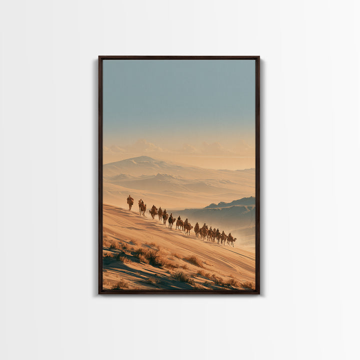 Camel Caravan Crossing Golden Dunes Canvas Print, Desert Art, Large Wall Art, Southwestern Decor, Oil Painting, Desert, DES-2x3-15