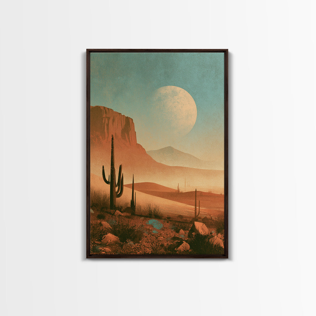 Desert Moon over Rolling Sand Framed Canvas Print, Desert Art, Wall Art Prints, Southwestern Decor, Watercolor Art, Desert, DES-2x3-18
