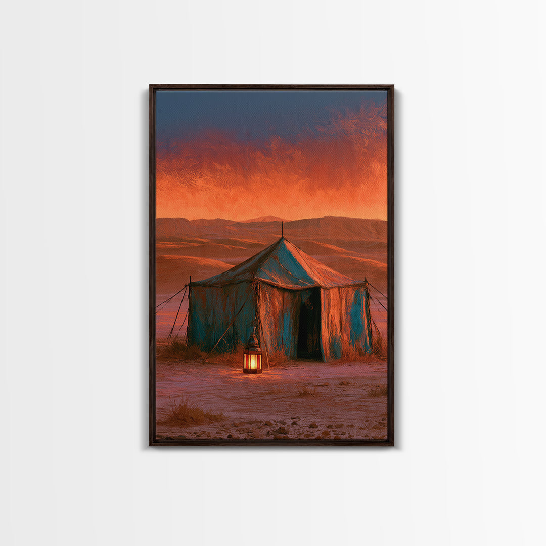 Moroccan Desert Tent Framed Canvas Print, Desert Art, Boho, Southwestern Decor, Desert, Mountain Wall Art, Landscape Wall Art, DES-2x3-19