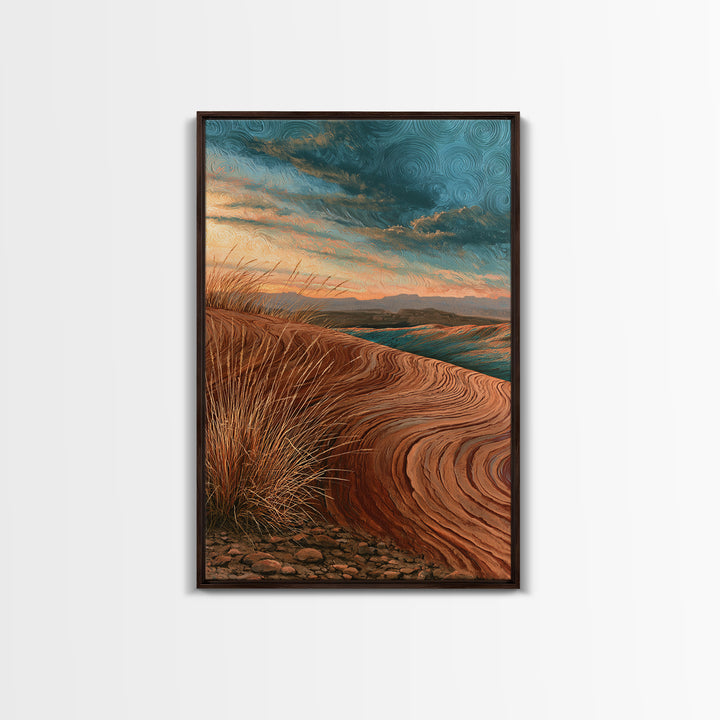 Wind Carved Dune Patterns from Above Framed Canvas Print, Desert Art, Gallery Decor, Southwestern Decor, Oil Painting, Desert, DES-2x3-28