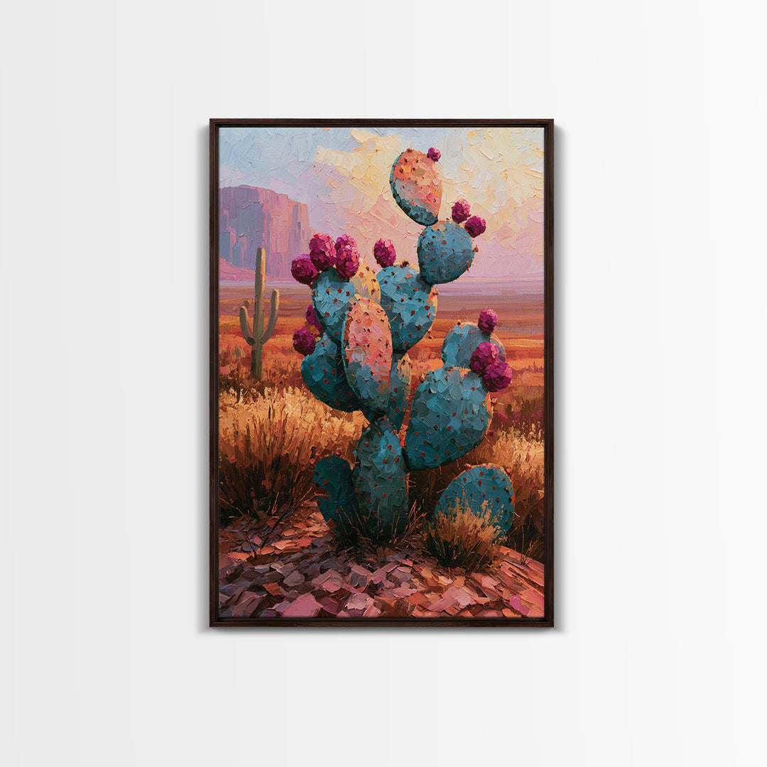 Prickly Pear Cactus Framed Canvas Print, Desert Art, Wall Art Prints, Southwestern Decor, Fine Art, Desert, Boho Decor, DES-2x3-3