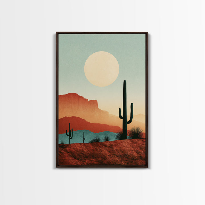 Minimal Beige Sun Framed Canvas Print, Desert Art, Digital Prints, Southwestern Decor, Oil Painting, Desert, Boho Wall Art, DES-2x3-30