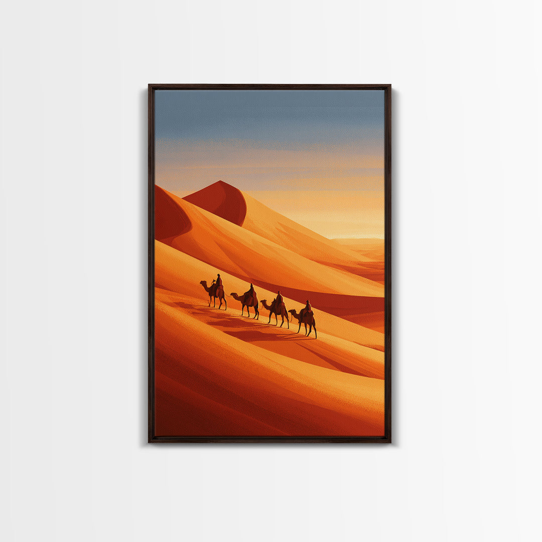 Camel Caravan Crossing Golden Dunes Canvas Print, Desert Art, Bedroom Wall Art, Southwestern Decor, Fine Art, Desert, DES-2x3-39