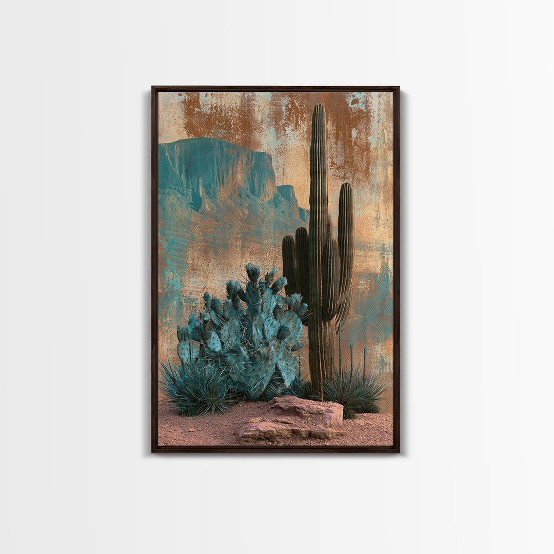 Cactus Botanical Plate Canvas Print, Desert Art, Oil Painting, Southwestern Decor, Watercolor Art, Desert, Bedroom Wall Art, DES-2x3-40