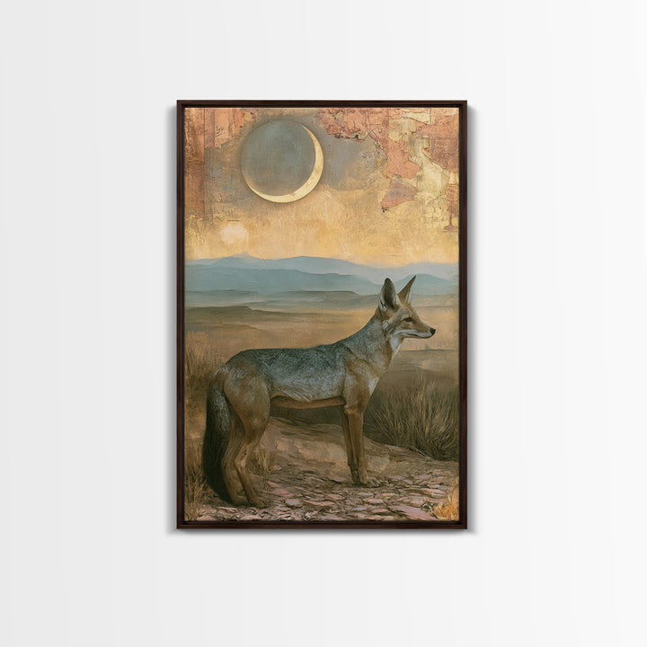 Desert Fox Beneath a Crescent Moon Canvas Print, Desert Art, Bedroom Wall Art, Southwestern Decor, Desert, Fine Art Print, DES-2x3-49