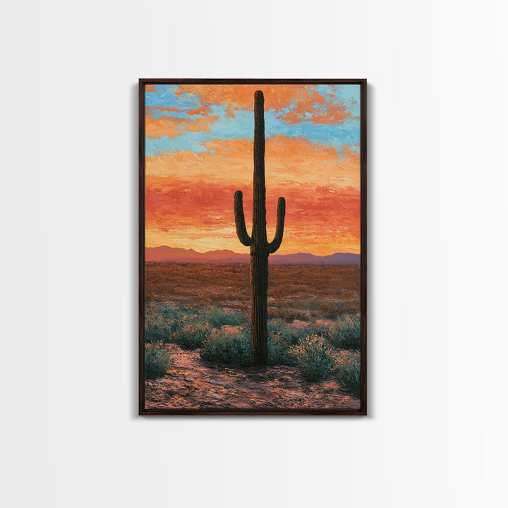 Saguaro Cactus under Orange Sunset Sky Canvas Print, Desert Art, Living Room Art, Southwestern Decor, Fine Art, Desert, DES-2x3-57