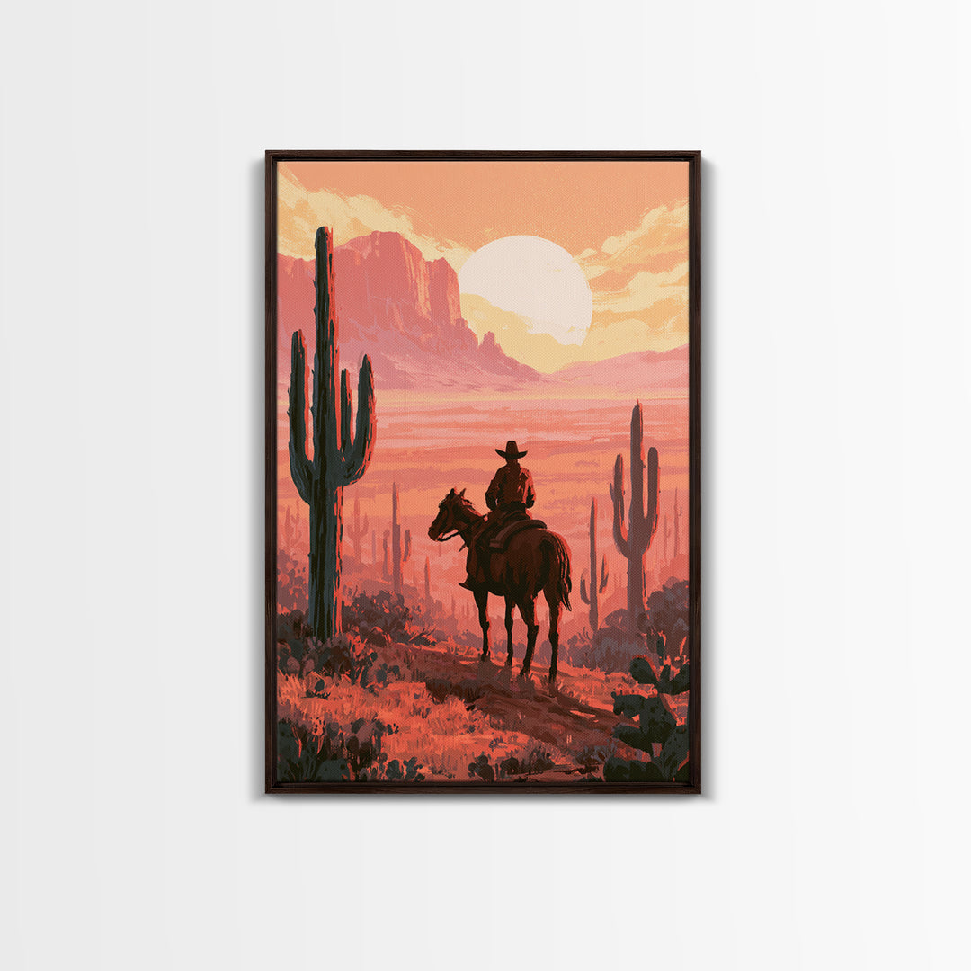 Dusty Horseback Rider at Sunset Canvas Print, Desert Art, Wall Decor, Southwestern Decor, Fine Art, Desert, Living Room Decor, DES-2x3-7