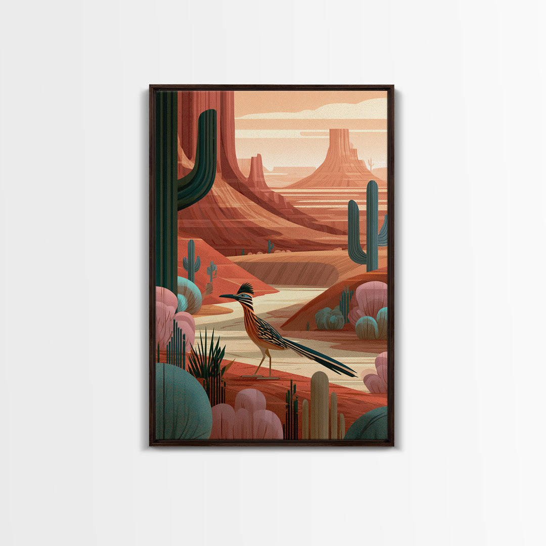 Roadrunner Bird in a Dry Wash Canvas Print, Desert Art, Printable Art, Southwestern Decor, Oil Painting, Desert, DES-2x3-70