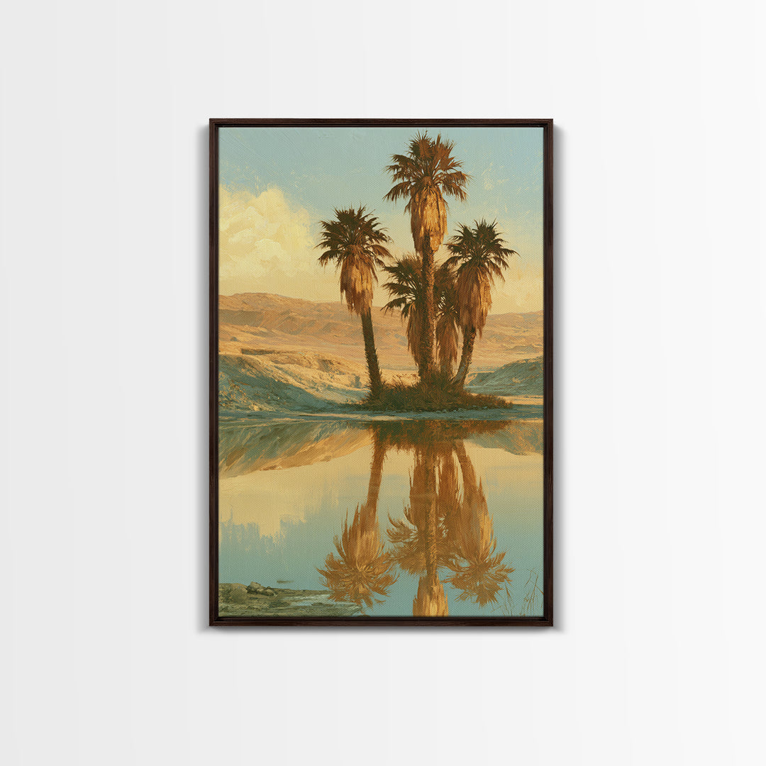 Palm Oasis Reflected Canvas Print, Desert Art, Living Room Art, Southwestern Decor, Oil Painting, Desert, Contemporary Art, DES-2x3-71