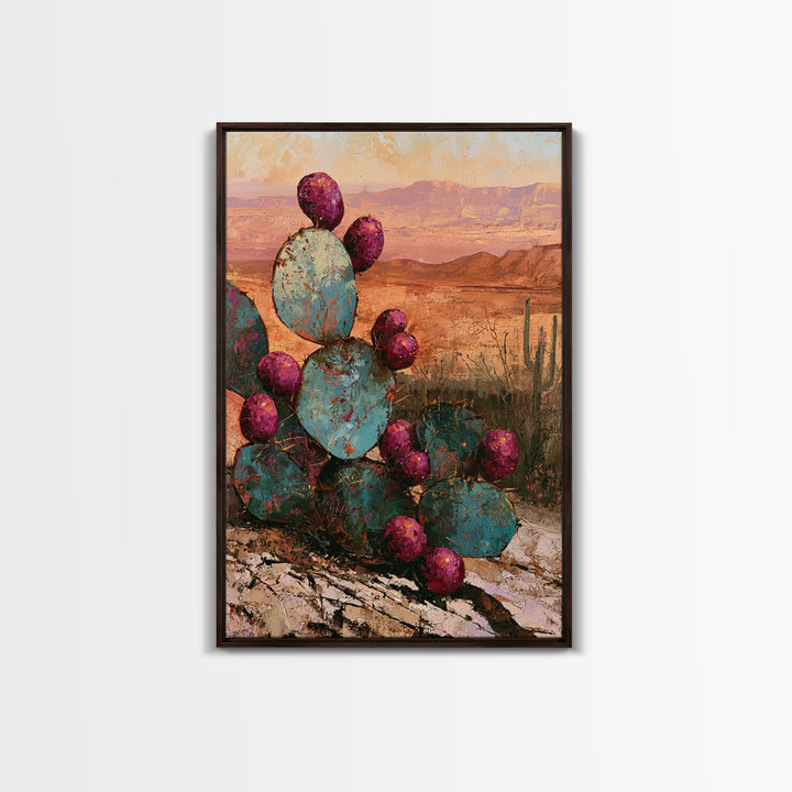 Prickly Pear Cactus Framed Canvas Print, Desert Art, Nature Wall Art, Southwestern Decor, Fine Art, Desert, Home Decor, DES-2x3-75