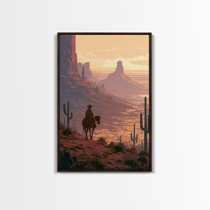 Dusty Horseback Rider at Sunset Canvas Print, Desert Art, Landscape Art, Southwestern Decor, Fine Art, Desert, Art Print, DES-2x3-79