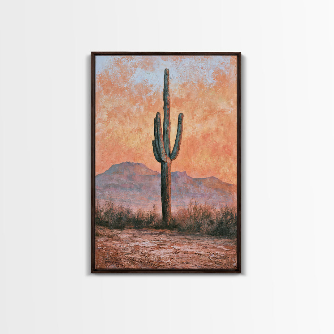 Saguaro Cactus under Orange Sunset Sky Canvas Print, Desert Art, Living Room Art, Southwestern Decor, Fine Art, Desert, DES-2x3-81