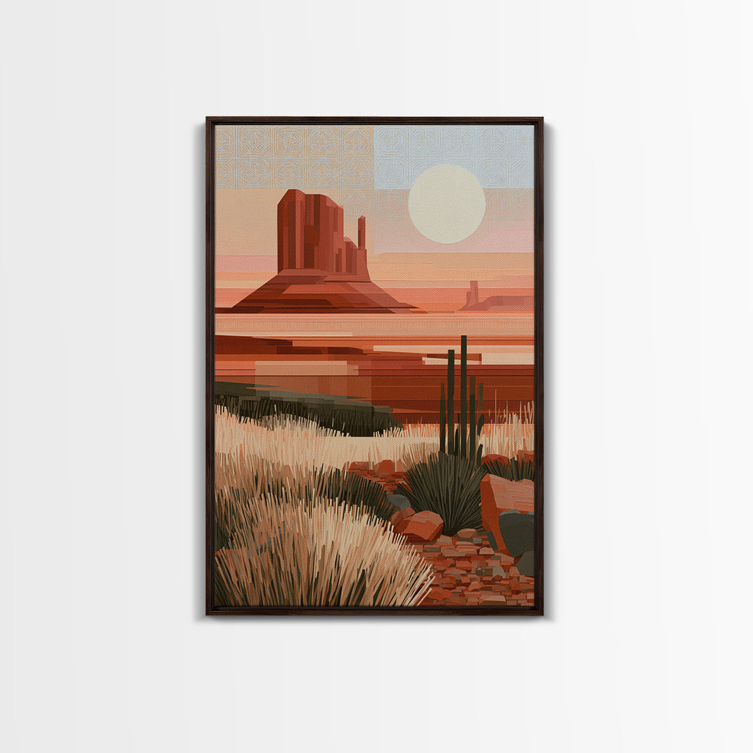 Terracotta and Cream Geometric Landscape Framed Canvas Print, Desert Art, Living Room Decor, Southwestern Decor, Desert, DES-2x3-98