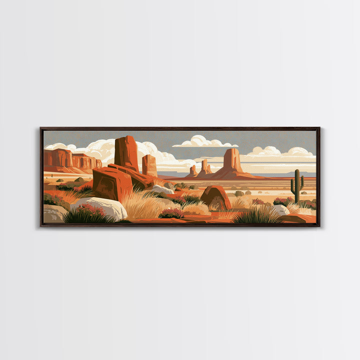 Terracotta and Cream Geometric Landscape Framed Canvas Print, Desert Art, Boho, Southwestern Decor, Watercolor Art, Desert, DES-3x1-10