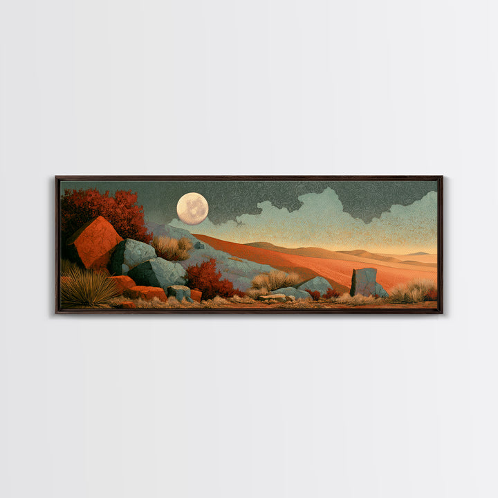Desert Moon over Rolling Sand Framed Canvas Print, Desert Art, Living Room Decor, Southwestern Decor, Fine Art, Desert, DES-3x1-2