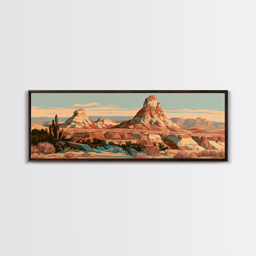 Terracotta and Cream Geometric Landscape Canvas Print, Desert Art, Boho Wall Art, Southwestern Decor, Fine Art, Desert, DES-3x1-34