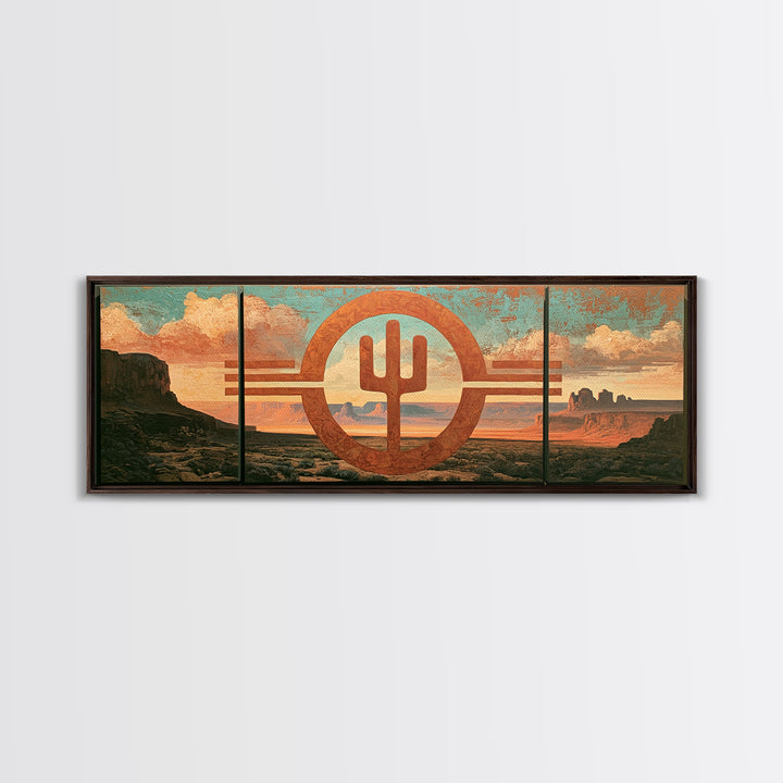 Ancient Desert Petroglyph Design Framed Canvas Print, Desert Art, Nature Wall Art, Southwestern Decor, Fine Art, Desert, DES-3x1-37