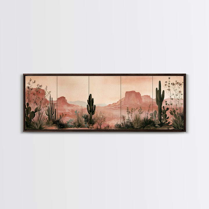 Cactus Botanical Plate Canvas Print, Desert Art, Minimalist Decor, Southwestern Decor, Fine Art, Desert, Boho, Original Art, DES-3x1-48