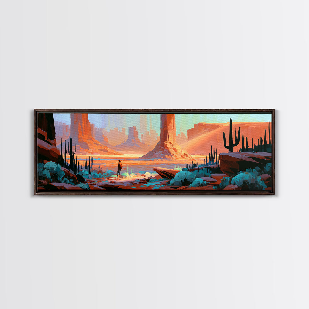 Sandstone Canyon with Dramatic Light Beam Framed Canvas Print, Desert Art, Wall Art, Southwestern Decor, Oil Painting, Desert, DES-3x1-56