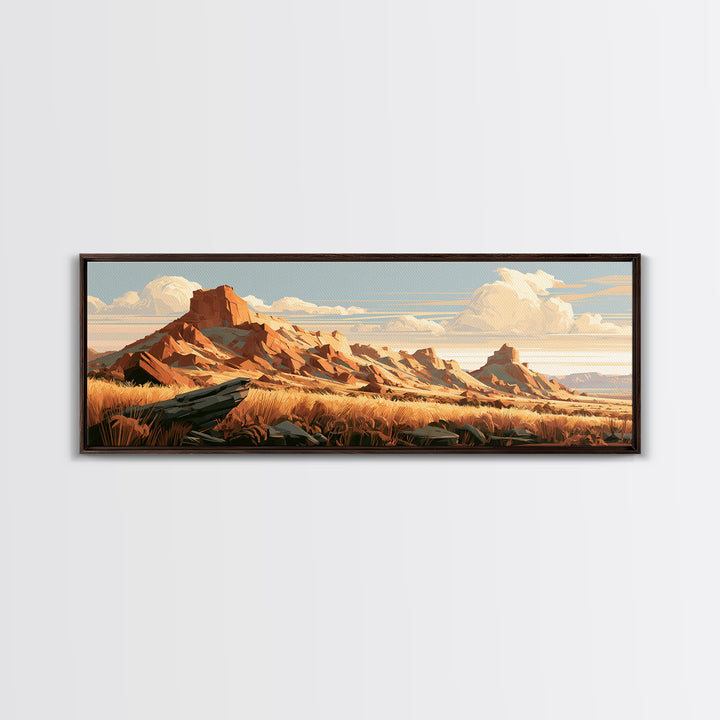 Terracotta and Cream Geometric Landscape Framed Canvas Print, Desert Art, Western Wall Art, Southwestern Decor, Oil Painting, DES-3x1-58