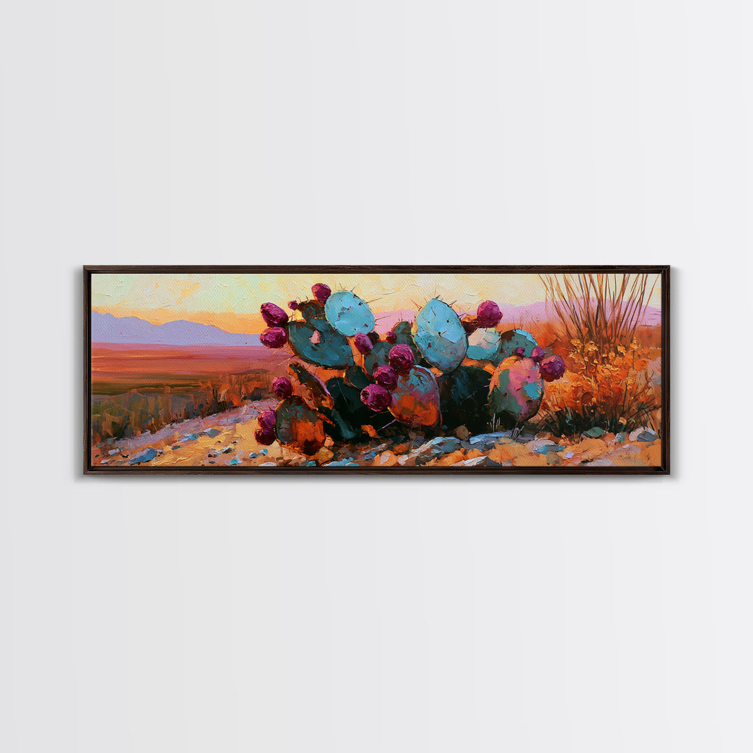 Prickly Pear Cactus Framed Canvas Print, Desert Art, Original Painting, Southwestern Decor, Fine Art, Desert, Bedroom Wall Art, DES-3x1-59