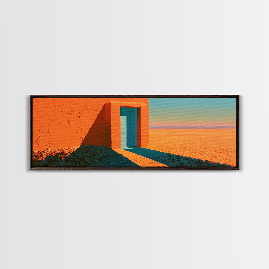 Adobe Doorway with Turquoise Shadow Framed Canvas Print, Desert Art, Art Print, Southwestern Decor, Fine Art, Desert, DES-3x1-69