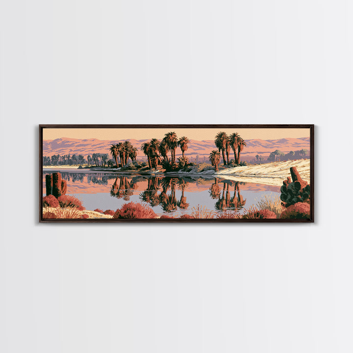 Palm Oasis Reflected Framed Canvas Print, Desert Art, Modern Wall Art, Southwestern Decor, Fine Art, Desert, Gallery Decor, DES-3x1-79