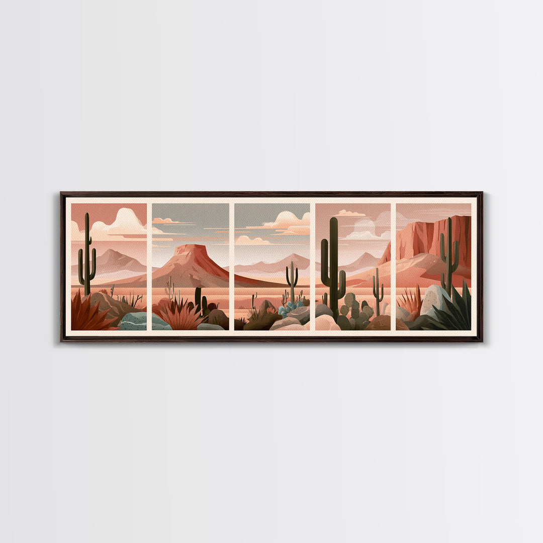Terracotta and Cream Geometric Landscape Framed Canvas Print, Desert Art, Western Wall Art, Southwestern Decor, Oil Painting, DES-3x1-82