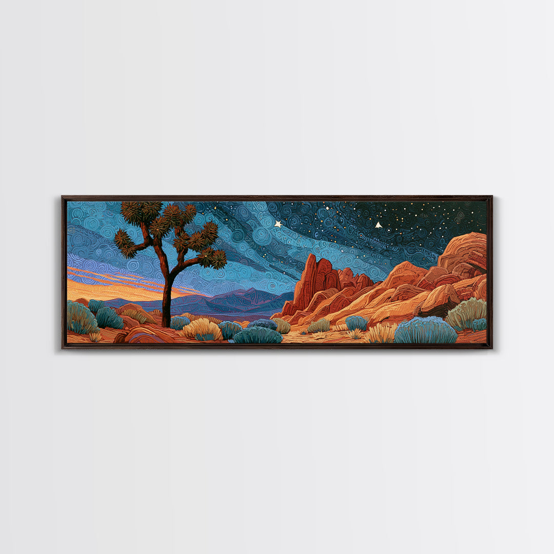Joshua Tree under Star Filled Night Canvas Print, Desert Art, Living Room Art, Southwestern Decor, Fine Art, Desert, DES-3x1-94