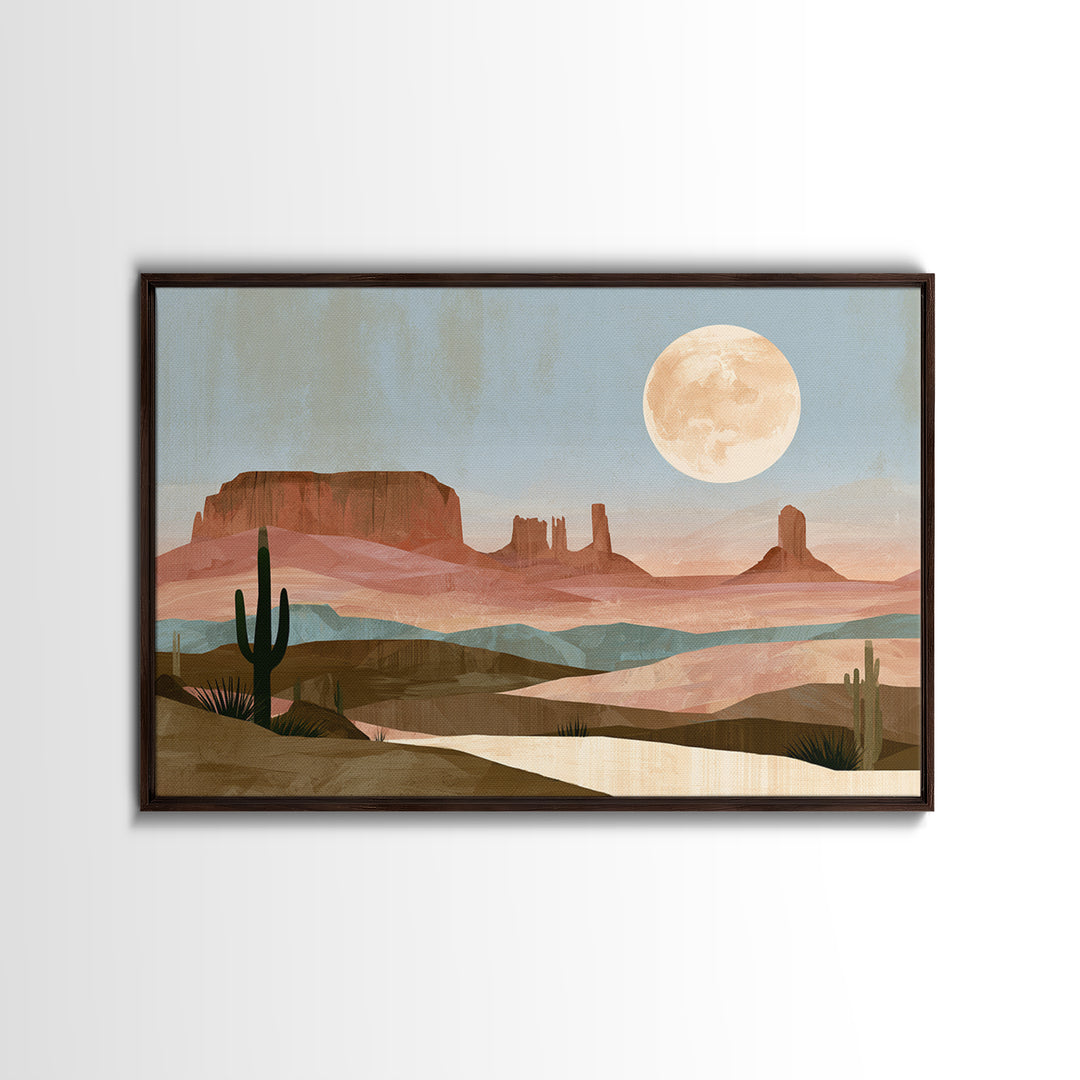 Desert Moon over Rolling Sand Framed Canvas Print, Desert Art, Modern Wall Art, Southwestern Decor, Oil Painting, Desert, DES-3x2-14