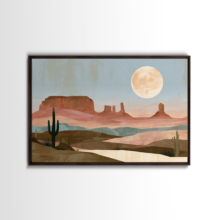 Desert Moon over Rolling Sand Framed Canvas Print, Desert Art, Modern Wall Art, Southwestern Decor, Oil Painting, Desert, DES-3x2-14