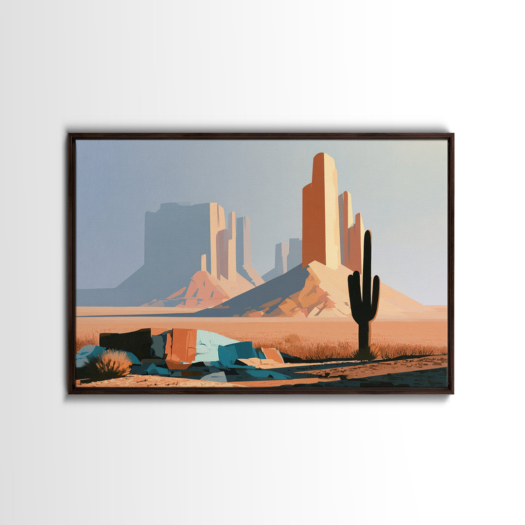 Terracotta and Cream Geometric Landscape Canvas Print, Desert Art, Western Decor, Southwestern Decor, Fine Art, Desert, DES-3x2-22