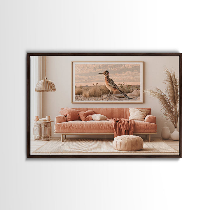 Roadrunner Bird in a Dry Wash Canvas Print, Desert Art, Landscape Art, Southwestern Decor, Fine Art, Desert, Art Print, DES-3x2-42