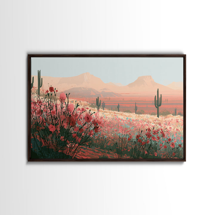 Desert Wildflowers After Spring Rain Framed Canvas Print, Desert Art, Original Art, Southwestern Decor, Fine Art, Desert, DES-3x2-80