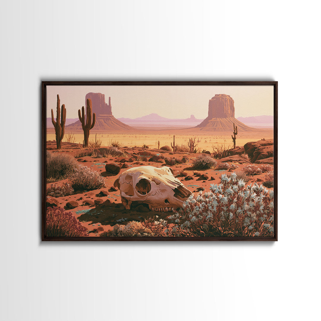 Sun Bleached Skull and Desert Flowers Canvas Print, Desert Art, Printable Art, Southwestern Decor, Oil Painting, Desert, DES-3x2-88