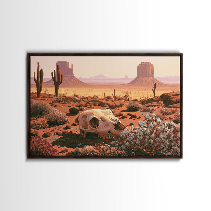 Sun Bleached Skull and Desert Flowers Canvas Print, Desert Art, Printable Art, Southwestern Decor, Oil Painting, Desert, DES-3x2-88