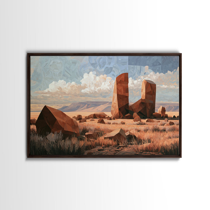 Terracotta and Cream Geometric Landscape Canvas Print, Desert Art, Neutral Decor, Southwestern Decor, Fine Art, Desert, DES-3x2-94