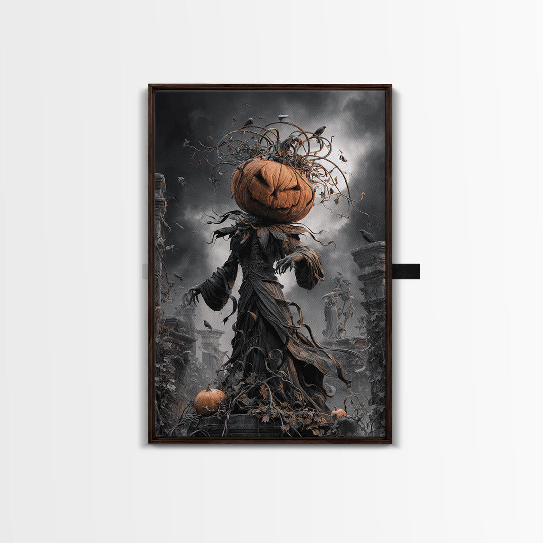 The Jack-O'-Lantern King, Vertical Wall Art, Spooky Home Decor, Canvas Print, Halloween Wall Decor, Gothic Home Decor, Macabre Wall Art